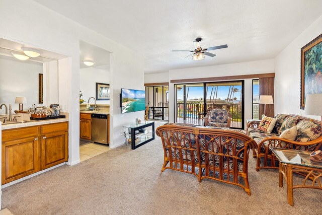 1565 Pee Rd Unit 221, Koloa, HI 96756 - living room with light carpet and ceiling fan