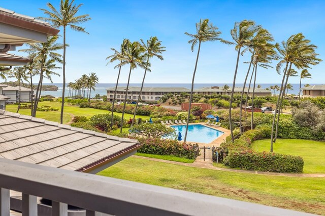 1565 Pee Rd Unit 221, Koloa, HI 96756 - outdoor pool with a lawn and a water view
