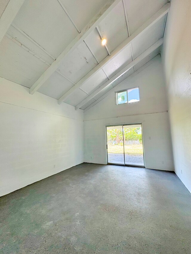 16-2122 Ginger Ln, Pahoa, HI 96778 - unfurnished room featuring high vaulted ceiling and beamed ceiling