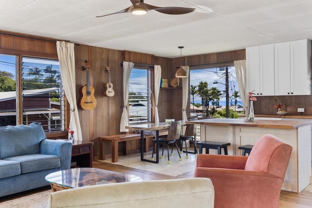 35 Pono St, Hilo, HI 96720 - living area with a ceiling fan and wooden walls