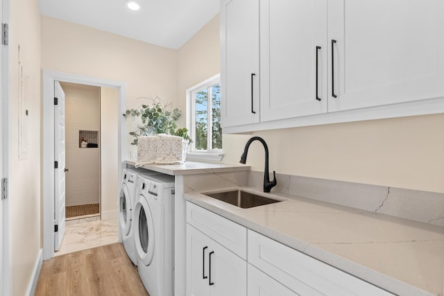 16-2068 Bamboo Dr, Pahoa, HI 96778 - laundry area with washer and clothes dryer, cabinet space, recessed lighting, baseboards, and light marble finish floors