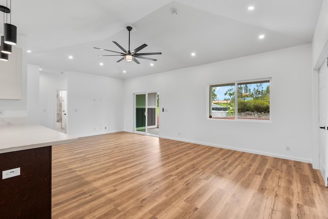15-1770 10th Ave, Keaau, HI 96749 - unfurnished living room featuring a ceiling fan, light wood-style flooring, recessed lighting, and baseboards