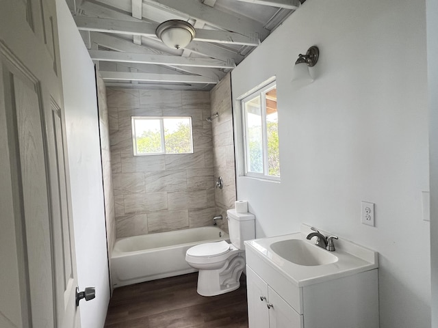 94-6479 Puukani Rd, Naalehu, HI 96772 - bathroom featuring wood finished floors, shower / bathtub combination, vanity, and beamed ceiling