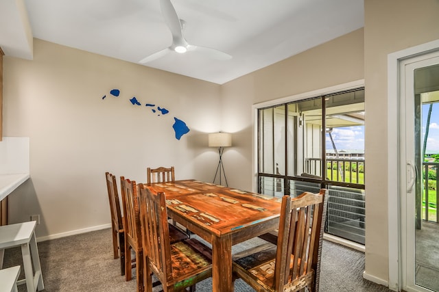 1565 Pee Rd Unit 225, Koloa, HI 96756 - dining space featuring carpet floors, baseboards, and a ceiling fan