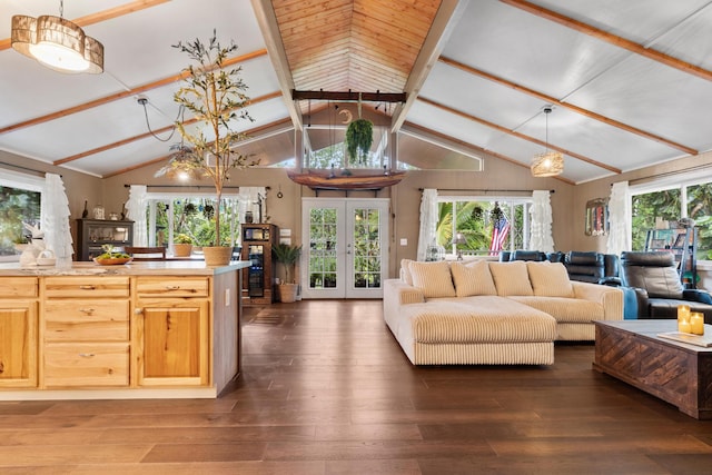 15-2693 Oio St, Pahoa, HI 96778 - living room featuring lofted ceiling, wood-type flooring, and french doors