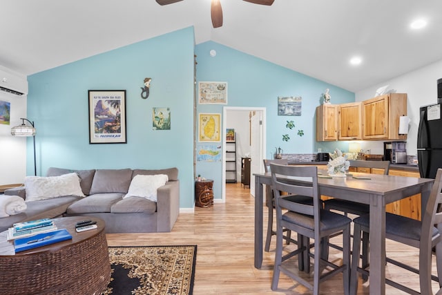 15-2693 Oio St, Pahoa, HI 96778 - dining area featuring a ceiling fan, light wood-type flooring, high vaulted ceiling, baseboards, and recessed lighting