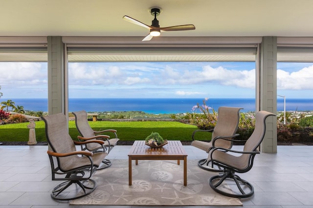 76-4391 Leilani St, Kailua-Kona, HI 96740 - view of patio / terrace featuring a ceiling fan and a water view