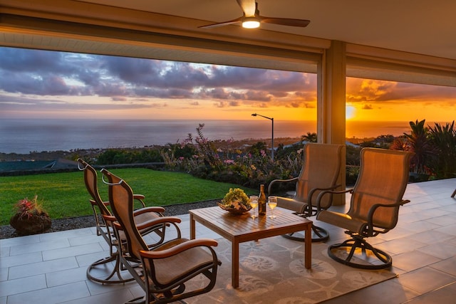 76-4391 Leilani St, Kailua-Kona, HI 96740 - view of patio / terrace with a water view and ceiling fan