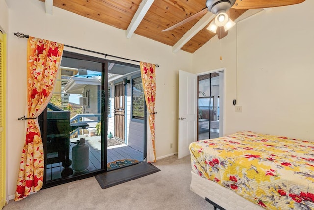 87-3181 Japonica Rd, Captain Cook, HI 96704 - bedroom featuring carpet, access to outside, wood ceiling, and ceiling fan
