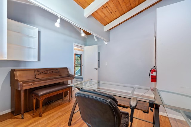 87-3181 Japonica Rd, Captain Cook, HI 96704 - office space featuring light wood-type flooring, rail lighting, and wooden ceiling
