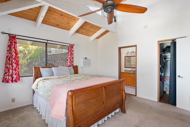 87-3181 Japonica Rd, Captain Cook, HI 96704 - bedroom with light colored carpet, a spacious closet, ensuite bathroom, wood ceiling, and a closet