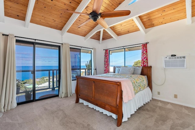 87-3181 Japonica Rd, Captain Cook, HI 96704 - bedroom featuring access to outside, carpet flooring, wooden ceiling, and ceiling fan
