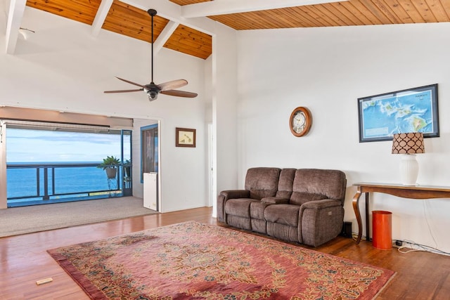 87-3181 Japonica Rd, Captain Cook, HI 96704 - living area with wood ceiling, wood finished floors, and ceiling fan