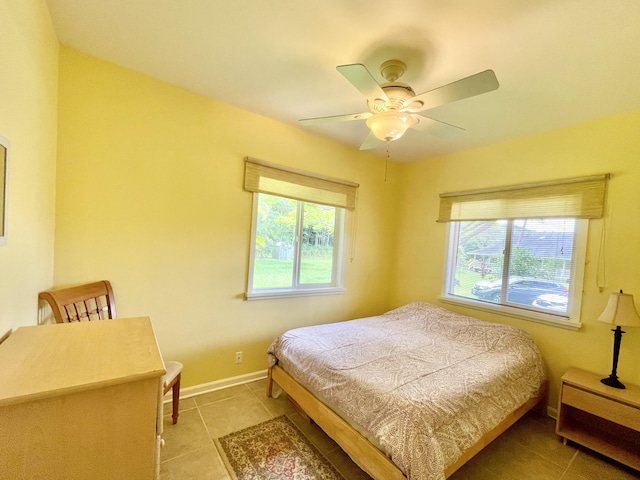 95-5974-A Mamalahoa Hwy, Naalehu, HI 96772 - bedroom with light tile patterned floors, baseboards, and ceiling fan