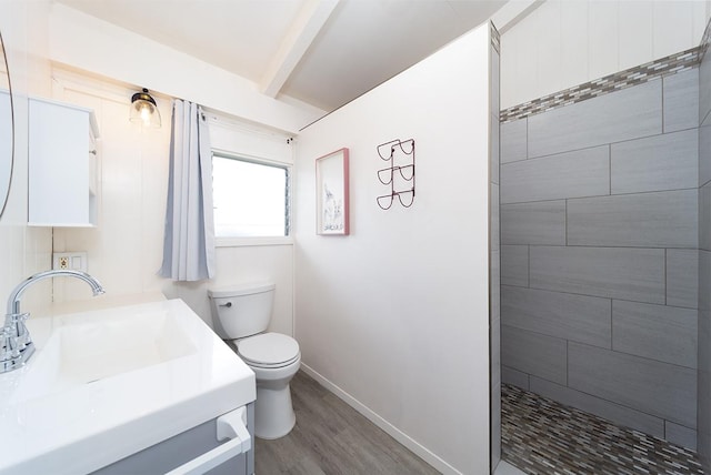 4 Nani Pl, Hilo, HI 96720 - full bath featuring toilet, wood finished floors, baseboards, vanity, and tiled shower