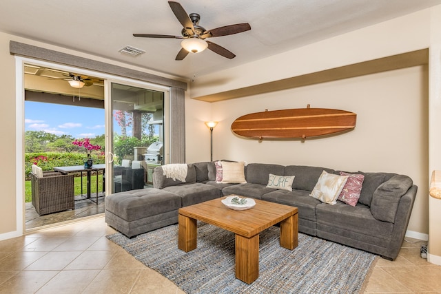 68-1376 Pauoa Rd Unit E1, Kamuela, HI 96743 - living area with a ceiling fan and tile patterned flooring