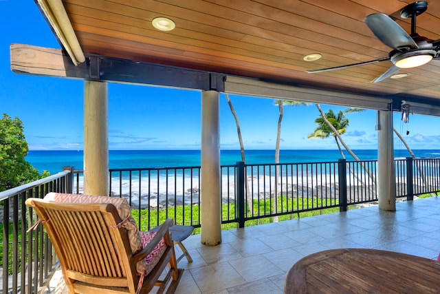76-6212 Alii Dr Unit 205, Kailua-Kona, HI 96740 - patio / terrace featuring view of water and beach and a ceiling fan