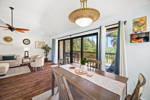 4460 Nehe Rd Unit 228, Lihue, HI 96766 - dining area with wood finished floors, ceiling fan, and lofted ceiling
