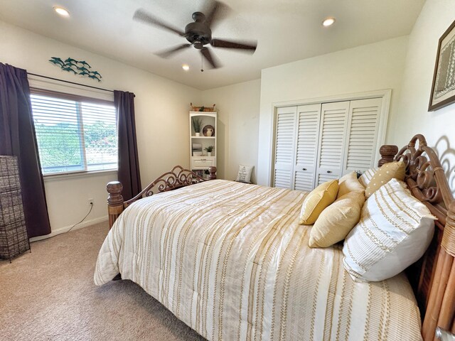 77-6450 Walua Rd, Kailua-Kona, HI 96740 - carpeted bedroom featuring a closet, recessed lighting, a ceiling fan, and baseboards