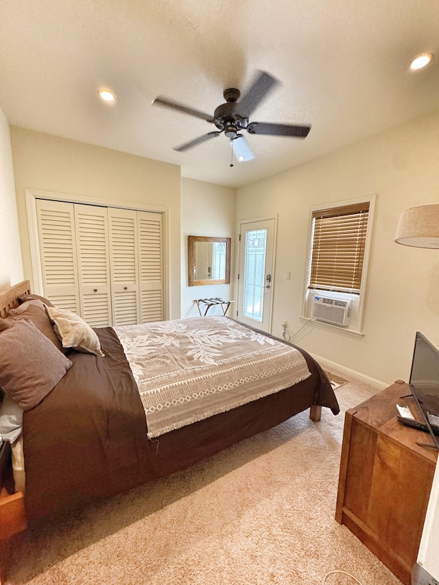 77-6450 Walua Rd, Kailua-Kona, HI 96740 - bedroom featuring a closet, light colored carpet, recessed lighting, a ceiling fan, and cooling unit