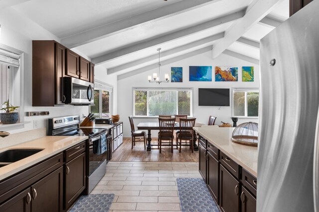 15-1385 Makuu Dr, Keaau, HI 96749 - kitchen featuring stainless steel appliances, light countertops, dark brown cabinets, and a sink