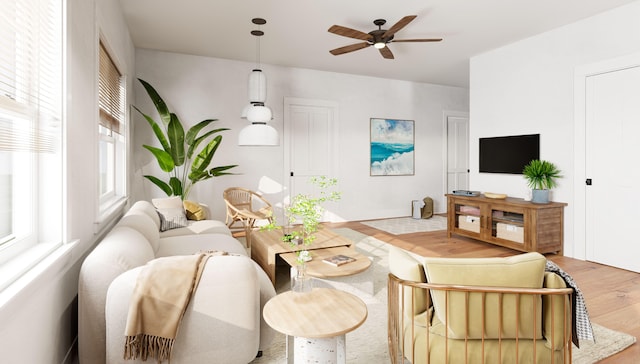 5460 Koloa Rd, Koloa, HI 96756 - living area featuring wood finished floors and ceiling fan
