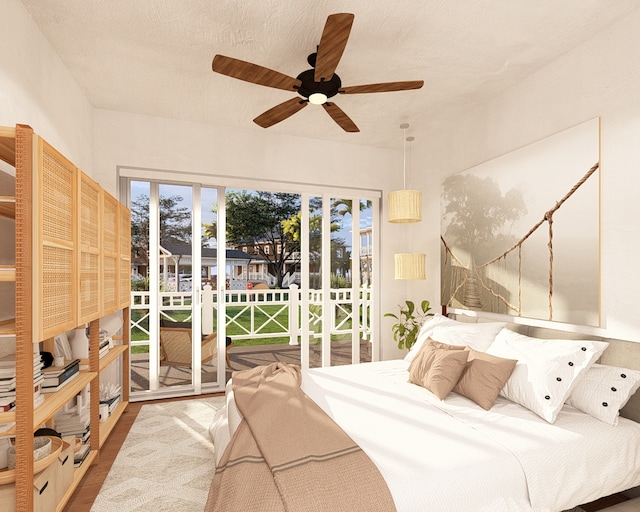 5460 Koloa Rd, Koloa, HI 96756 - bedroom featuring access to exterior, wood finished floors, and ceiling fan