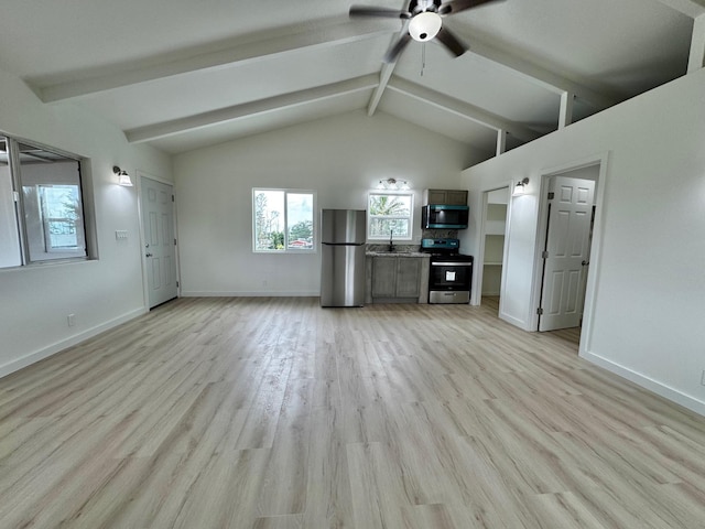 16-2045 Hanale Dr, Pahoa, HI 96778 - unfurnished living room featuring a ceiling fan, light wood-style flooring, baseboards, and a sink