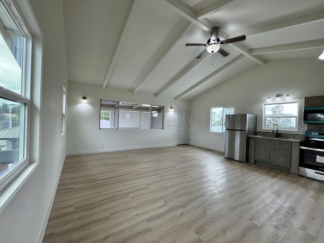 16-2045 Hanale Dr, Pahoa, HI 96778 - unfurnished living room featuring a sink, plenty of natural light, ceiling fan, and light wood-style floors