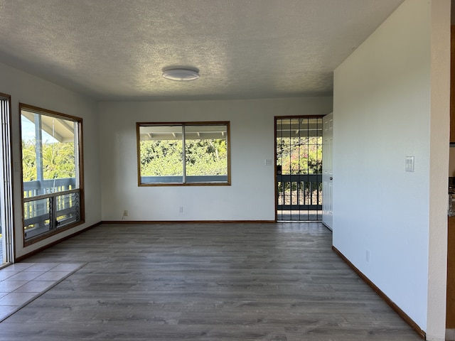 4666 Hauaala Rd Unit 1, Kapaa, HI 96746 - empty room featuring dark wood-type flooring, plenty of natural light, a textured ceiling, and baseboards