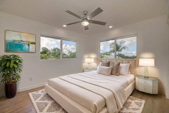 16-2075 Lilikoi Dr, Pahoa, HI 96778 - bedroom featuring light wood-style flooring, recessed lighting, and a ceiling fan