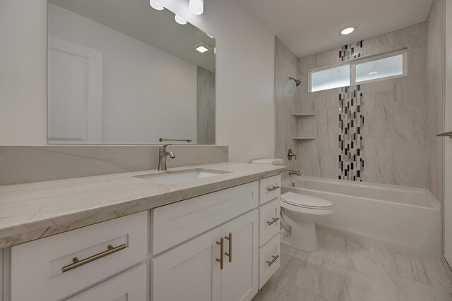 16-2075 Lilikoi Dr, Pahoa, HI 96778 - bathroom featuring vanity, shower / washtub combination, and marble look tile flooring