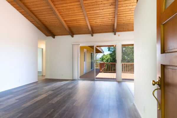 68-3750 Ua Noe Pl, Waikoloa, HI 96738 - empty room featuring wood ceiling with exposed beams, wood finished floors, and high vaulted ceiling