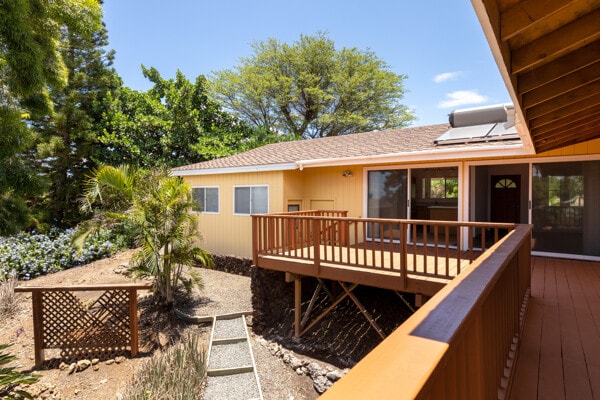 68-3750 Ua Noe Pl, Waikoloa, HI 96738 - back of property with a wooden deck and roof with shingles