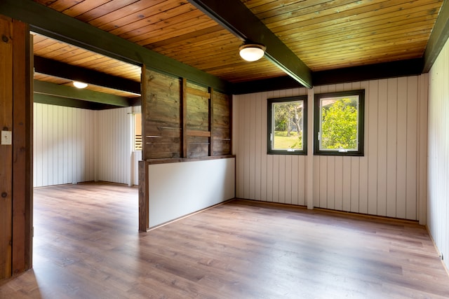 64-660 Puu Olu Pl, Kamuela, HI 96743 - unfurnished room featuring a wood ceiling with exposed beams, wood finished floors, and wood walls