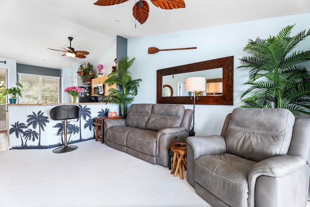 75-6009 Alii Dr Unit K22, Kailua-Kona, HI 96740 - carpeted living room with a ceiling fan and vaulted ceiling