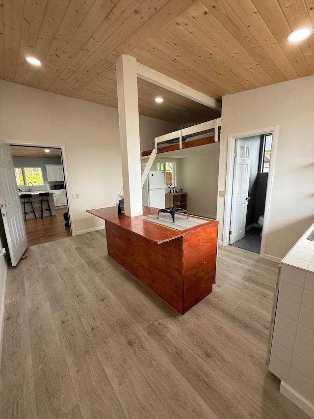 11-2828 Lehua St, Mountain View, HI 96771 - kitchen featuring wood finished floors, recessed lighting, wooden ceiling, baseboards, and vaulted ceiling