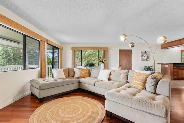 73-4332 Imo Pl, Kailua-Kona, HI 96740 - living area featuring a textured ceiling and dark wood-style floors