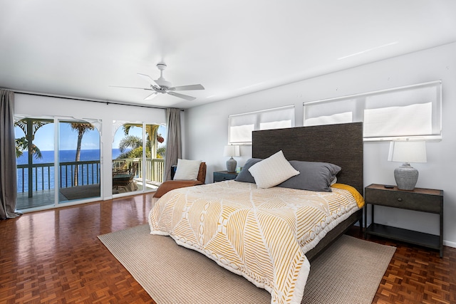 36-2333 Old Mamalahoa Hwy, Laupahoehoe, HI 96764 - bedroom with a water view, access to exterior, and a ceiling fan