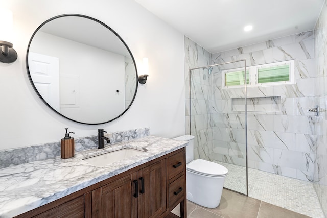 36-2333 Old Mamalahoa Hwy, Laupahoehoe, HI 96764 - full bath with a marble finish shower, toilet, vanity, and tile patterned floors