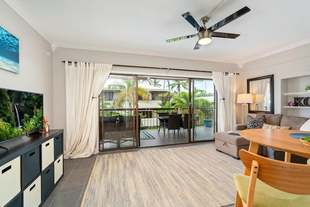 75-5719 Alii Dr Unit 321, Kailua-Kona, HI 96740 - living area featuring crown molding and a ceiling fan