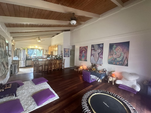 1370 Honoohala Pl, Kapaa, HI 96746 - living room featuring a ceiling fan, wood finished floors, and wood ceiling