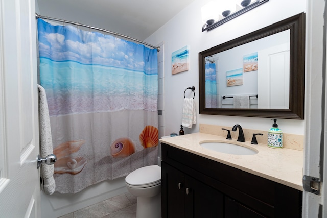 75-6081 Alii Dr Unit Kk102, Kailua-Kona, HI 96740 - full bath featuring vanity, toilet, shower / bathtub combination with curtain, and tile patterned floors