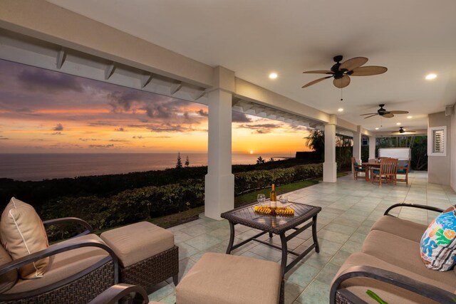 76-987 Aeo St, Kailua-Kona, HI 96740 - view of patio / terrace with outdoor dining space, ceiling fan, a water view, and outdoor lounge area