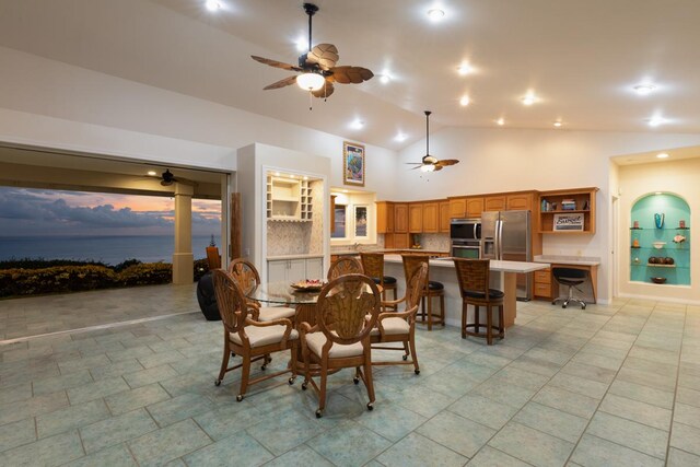 76-987 Aeo St, Kailua-Kona, HI 96740 - dining space featuring ceiling fan and vaulted ceiling