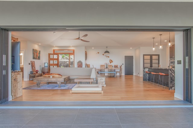 75-650 Halewili Pl, Kailua-Kona, HI 96725 - tiled living area featuring a ceiling fan and recessed lighting