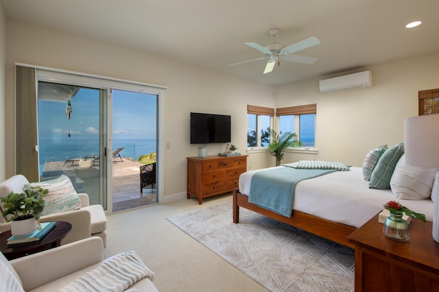 76-853 N Pakalakala Pl, Kailua-Kona, HI 96740 - carpeted bedroom with a wall mounted air conditioner, access to exterior, recessed lighting, and ceiling fan