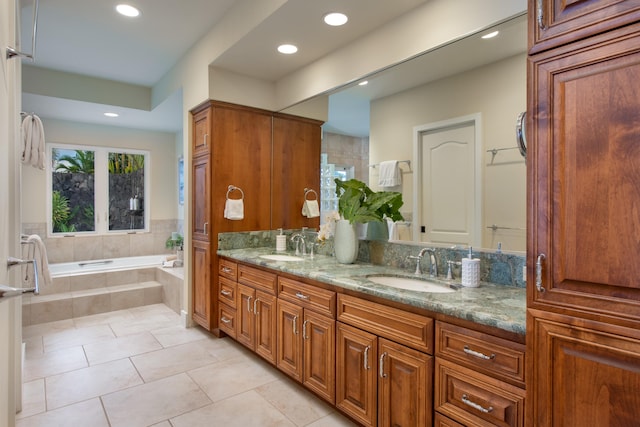 76-853 N Pakalakala Pl, Kailua-Kona, HI 96740 - bathroom with double vanity, a garden tub, recessed lighting, and tile patterned floors