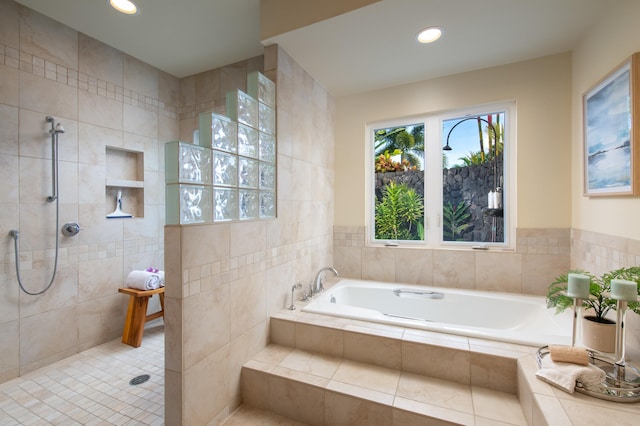 76-853 N Pakalakala Pl, Kailua-Kona, HI 96740 - bathroom featuring a bath, walk in shower, and recessed lighting