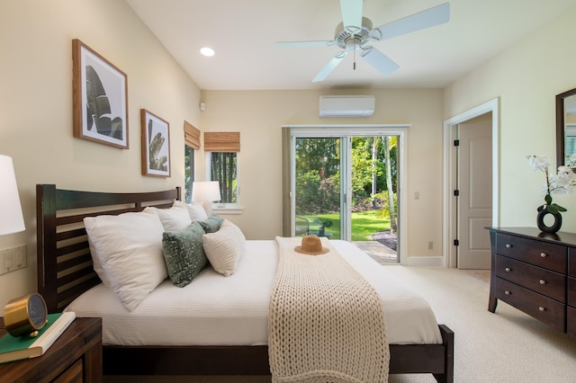 76-853 N Pakalakala Pl, Kailua-Kona, HI 96740 - bedroom with a wall unit AC, access to outside, light carpet, ceiling fan, and recessed lighting